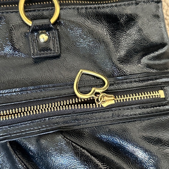 COACH Black Poppy Gloss Patent Leather Shoulder Tote Daisy Liquid Glam VINTAGE - Picture 8 of 9
